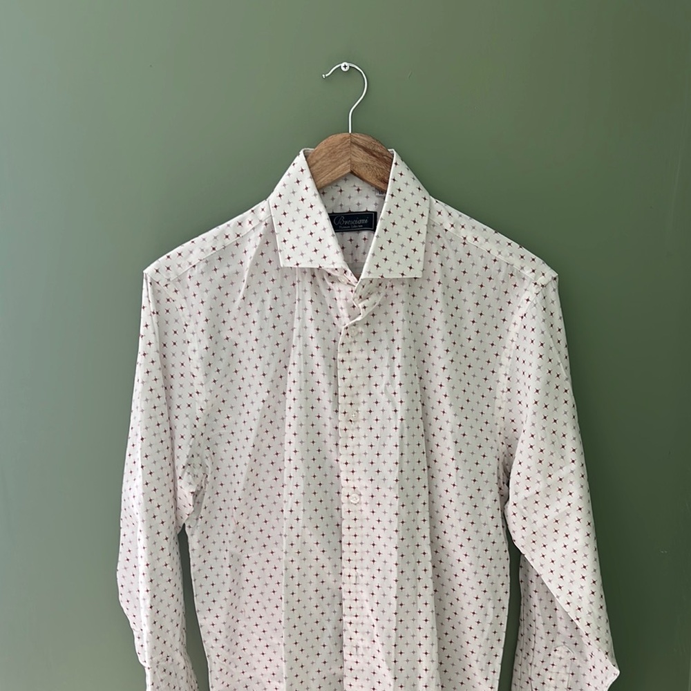 Bresciani Classic White Patterned Shirt | Spread Collar | 16 Neck | Elegant